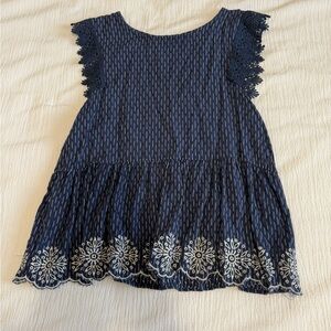 Mine Blue and White Tank Top with Ruffled Sleeves